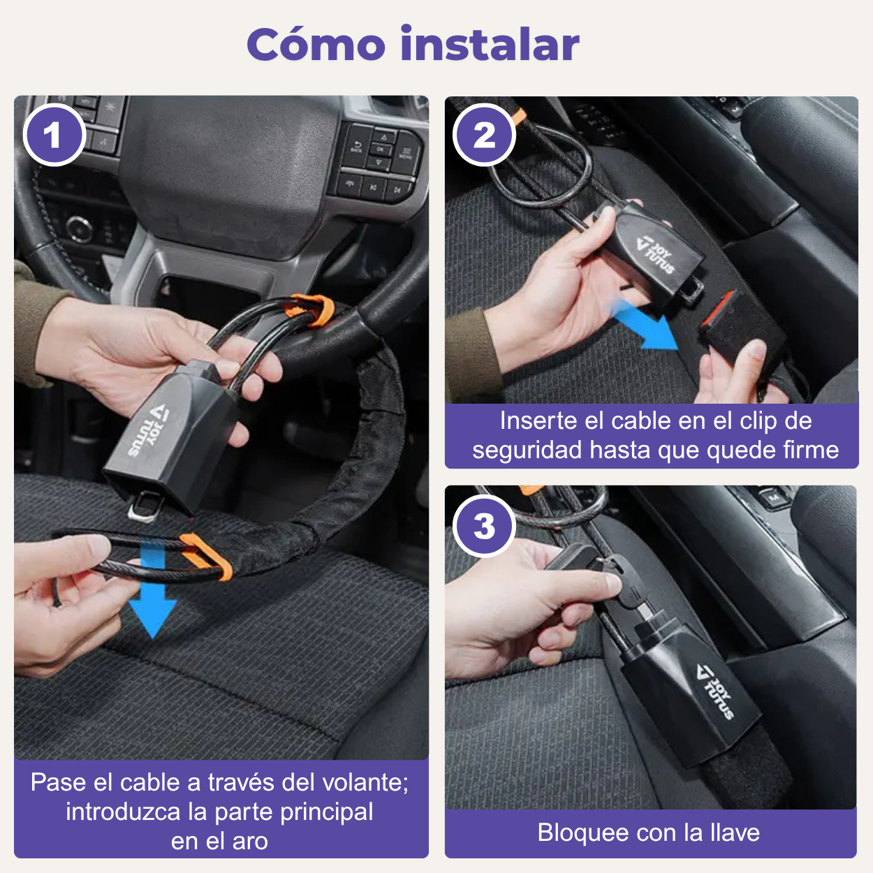 TALAPORR — Antirrobo para volante con 3 llaves,
